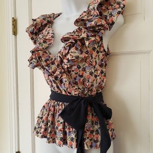 Floral Ruffle Sleeveless Top Sz 8